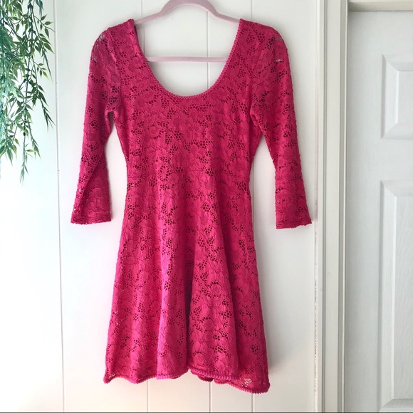 Free People Hot Pink Lace Scoop Neck Dress - Picture 2 of 6